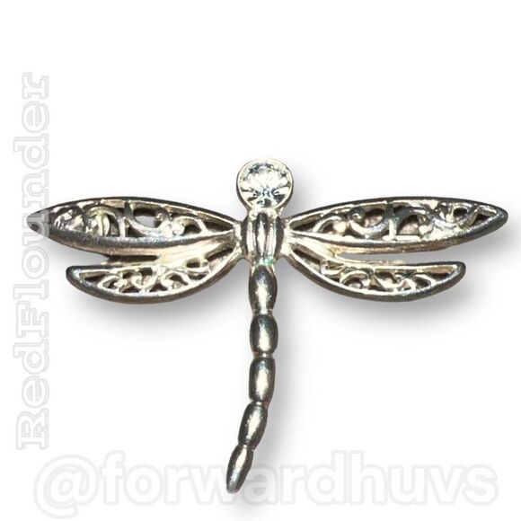 Vintage Premier Design Silver Tone Dragonfly Brooch with Rhinestone - Picture 3 of 10